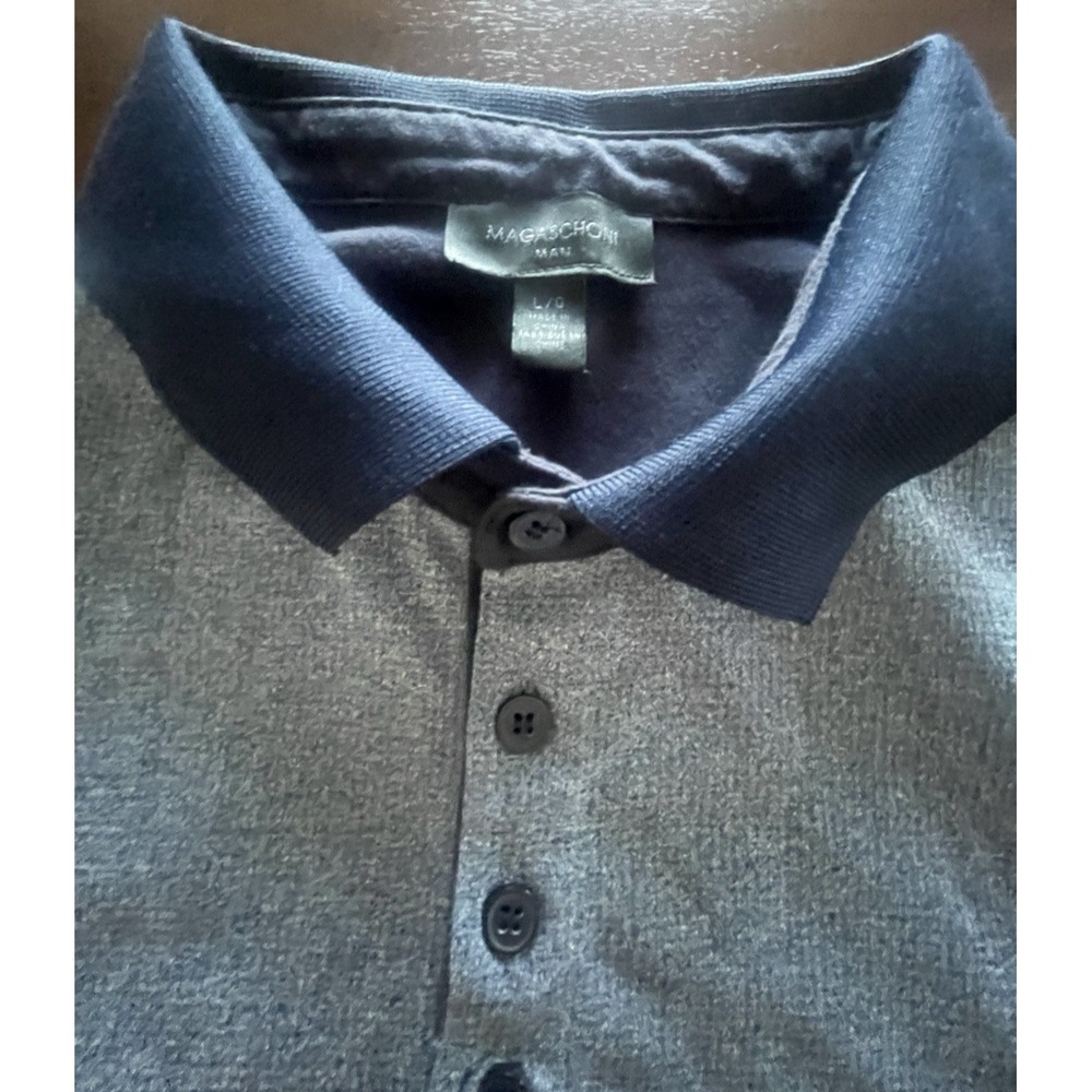 Magaschoni‎ Man Polyester Polo Shirt Mens Short Sleeve Casual Blue Sz Large